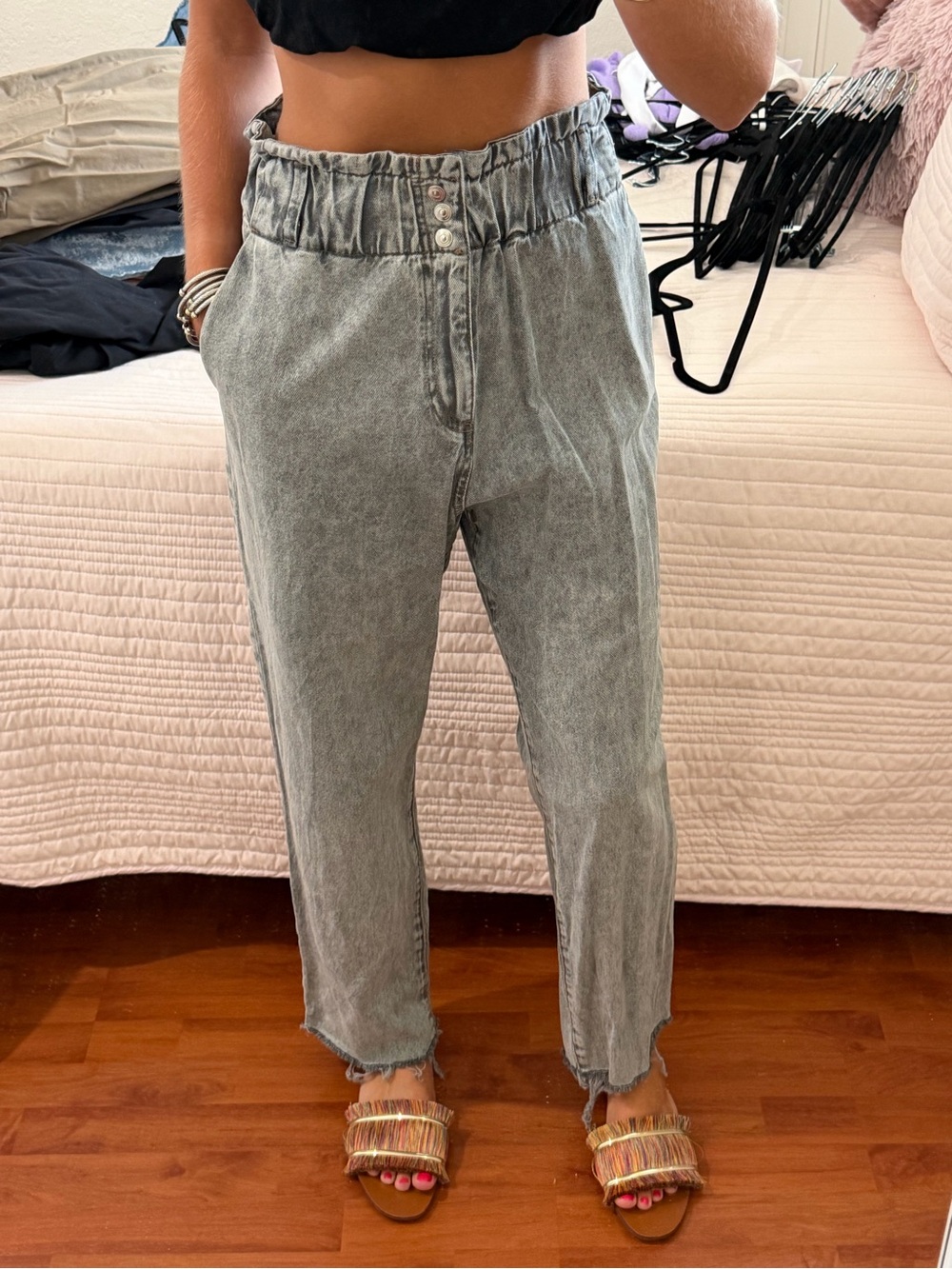 Zara Light Gray Paperbag Waist Jeans